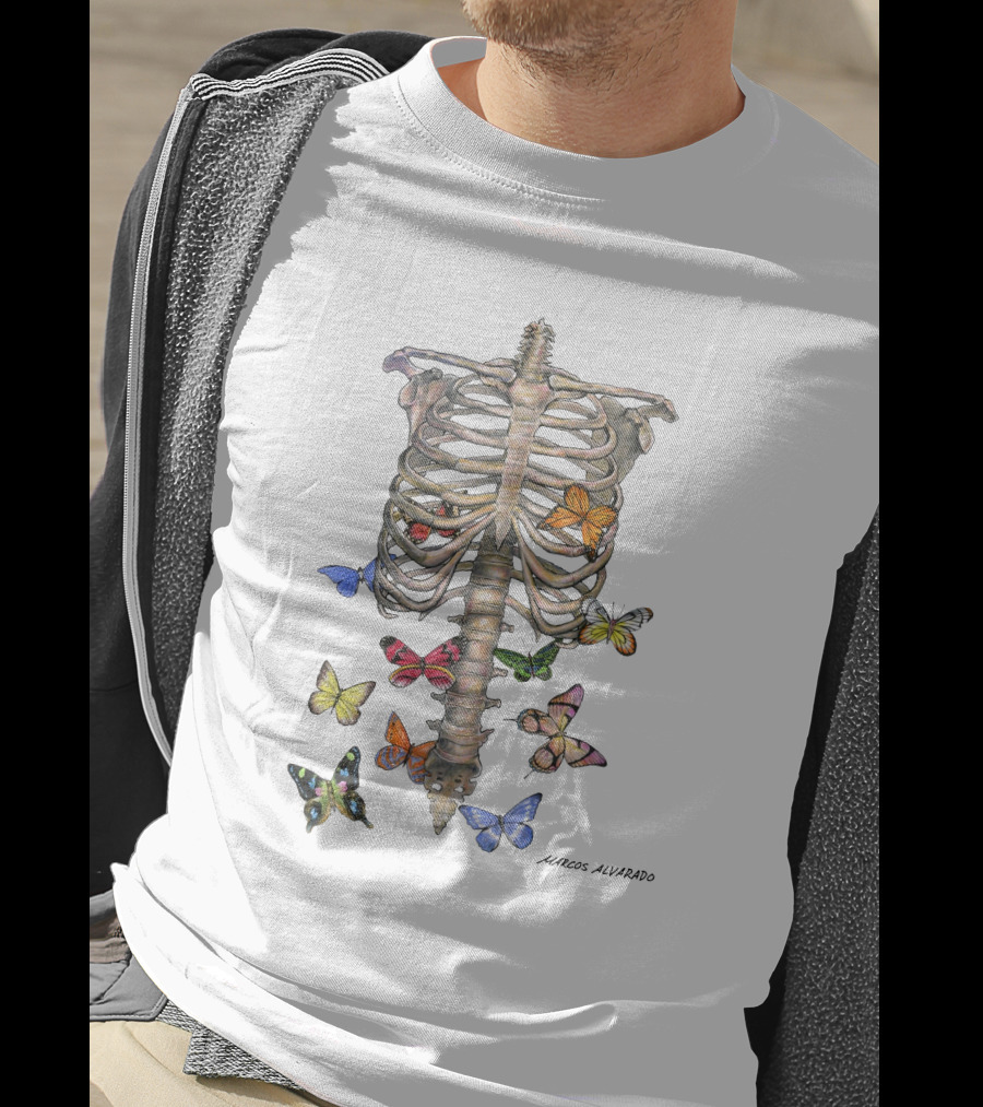 Marcos Alvarado Ribcage With Colorful Butterflies A Fluttery Feeling T-Shirt