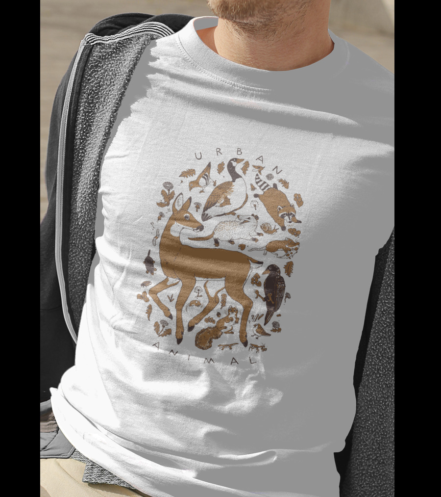 Urban Animal Wildlife Illustration Deer Goose Racoon Rabbit Fox Bird T-Shirt