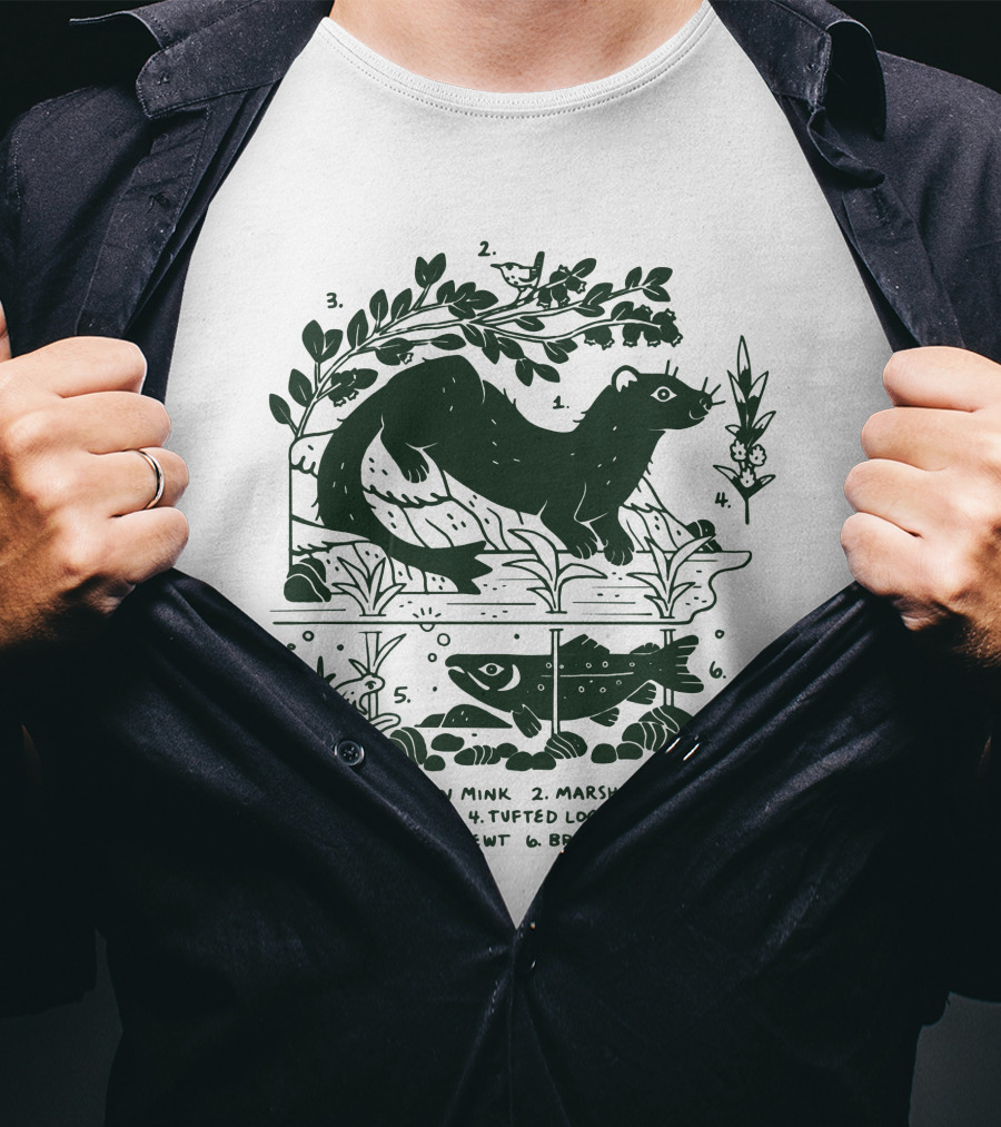 Camp Mustelid Merch Taxonomy American Mink Marsh Wren Blueberry Tufted Loosestrife Eastern Newt Brook Trout T-Shirt