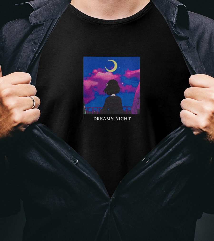 Lilypichu Merch Dreamy Night Under Crescent Moon And Colorful Sky T-Shirt