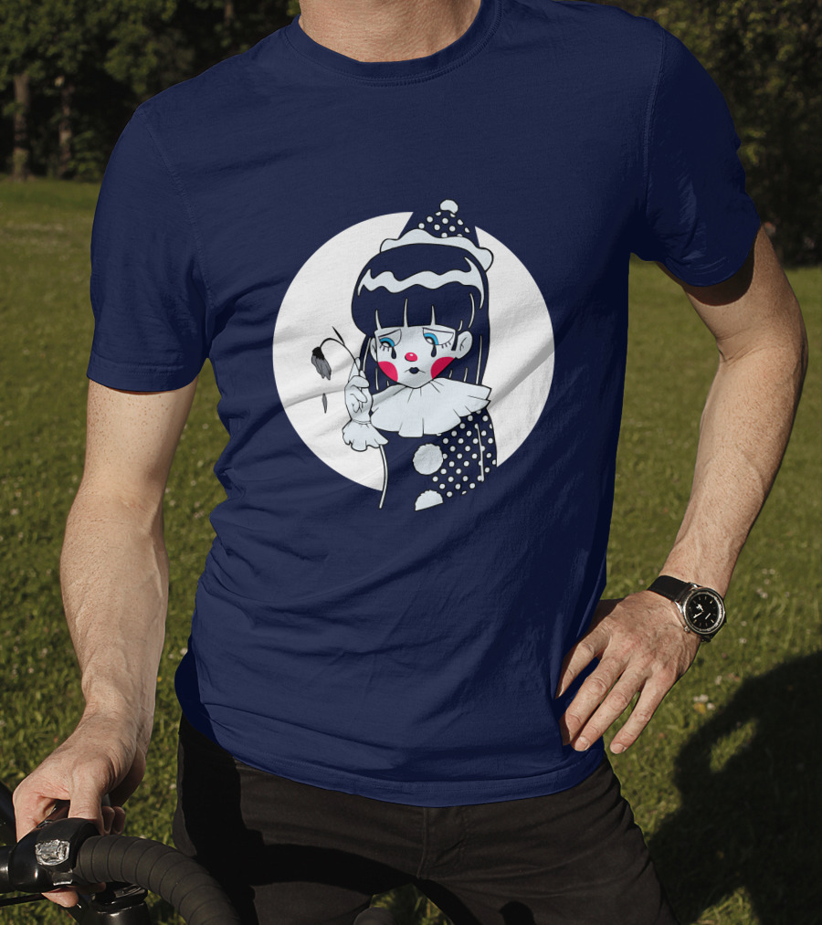 Circusteeth Shop Sad Clown Tearful Pierrot Holding Wilted Flower T-Shirt