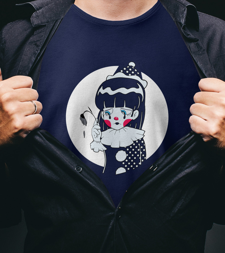 Circusteeth Shop Sad Clown Tearful Pierrot Holding Wilted Flower T-Shirt