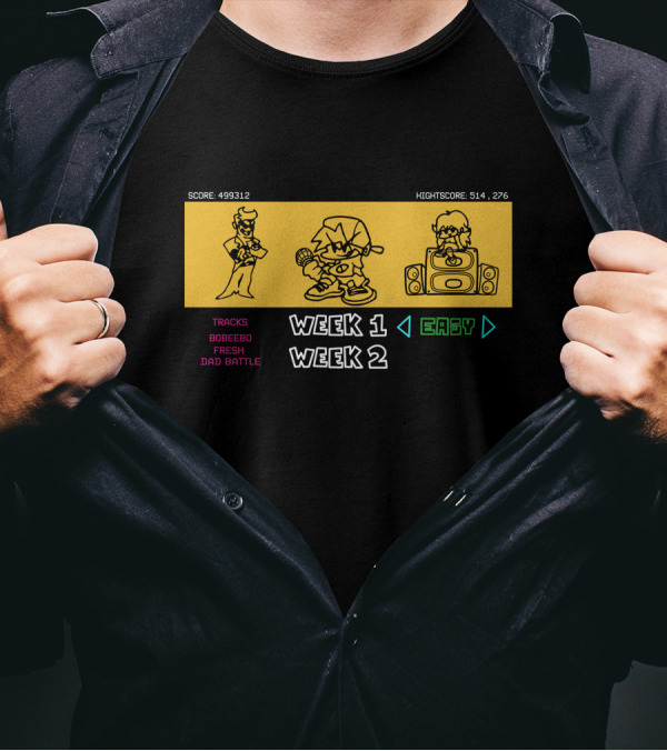 Sharkrobot Friday Night Funkin Story Mode Week 1 Easy Tracks Bobeebo Fresh Dad Battle T-Shirt