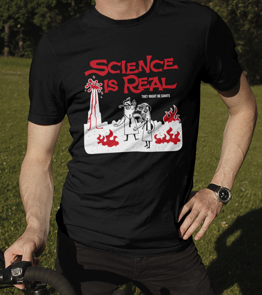 Science Is Real They Might Be Giants Volcanic Cartoon Scene T-Shirt