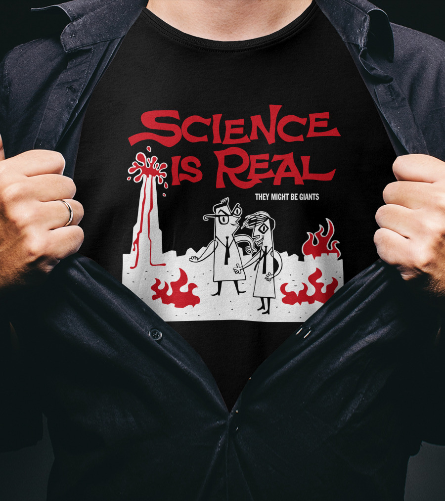 Science Is Real They Might Be Giants Volcanic Cartoon Scene T-Shirt
