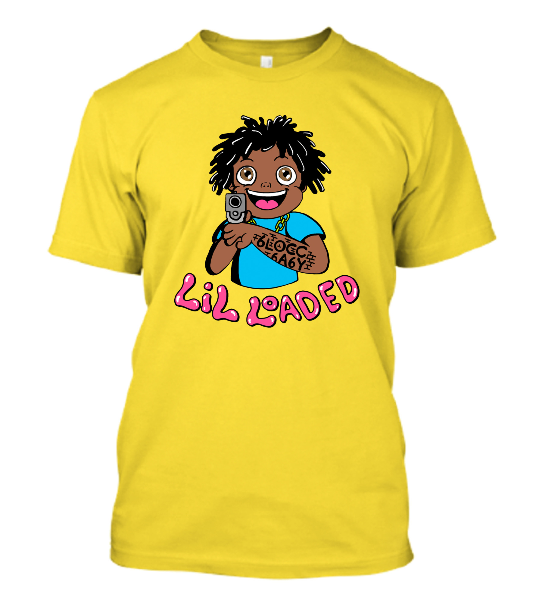 Lil Loaded Cartoon Character With Tattoo And Toy Gun T-Shirt