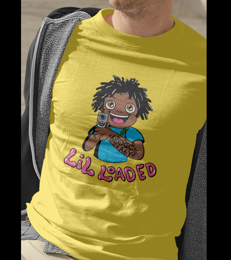 Lil Loaded Cartoon Character With Tattoo And Toy Gun T-Shirt