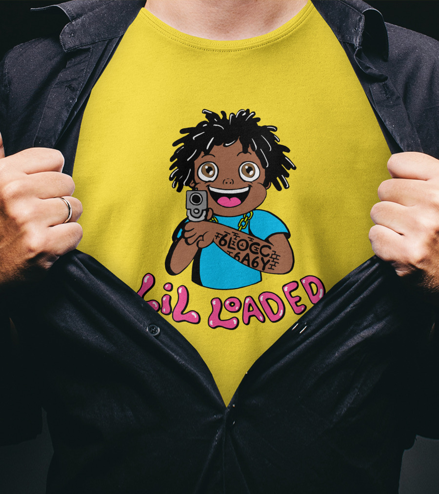 Lil Loaded Cartoon Character With Tattoo And Toy Gun T-Shirt