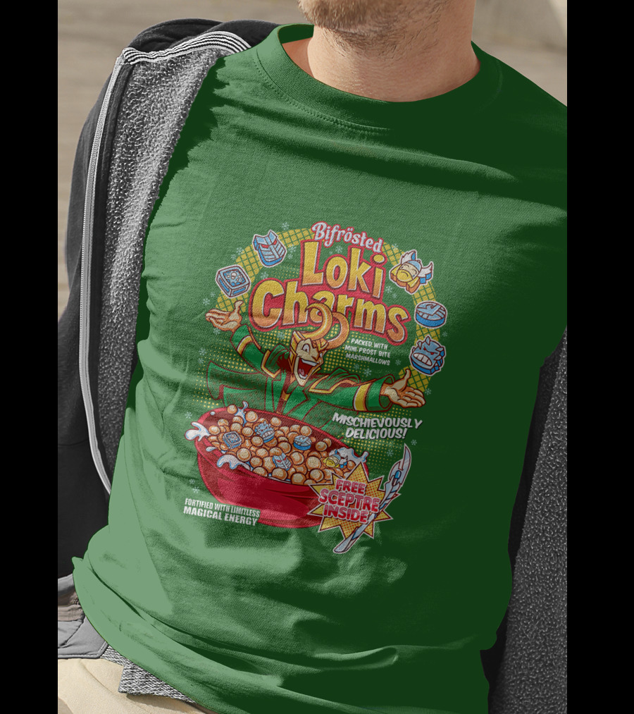 Bifrosted Loki Charms Mischievously Delicious Free Sceptre Inside Fortified With Limitless Magical Energy T-Shirt