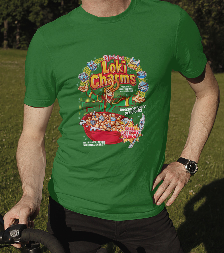 Bifrosted Loki Charms Mischievously Delicious Free Sceptre Inside Fortified With Limitless Magical Energy T-Shirt