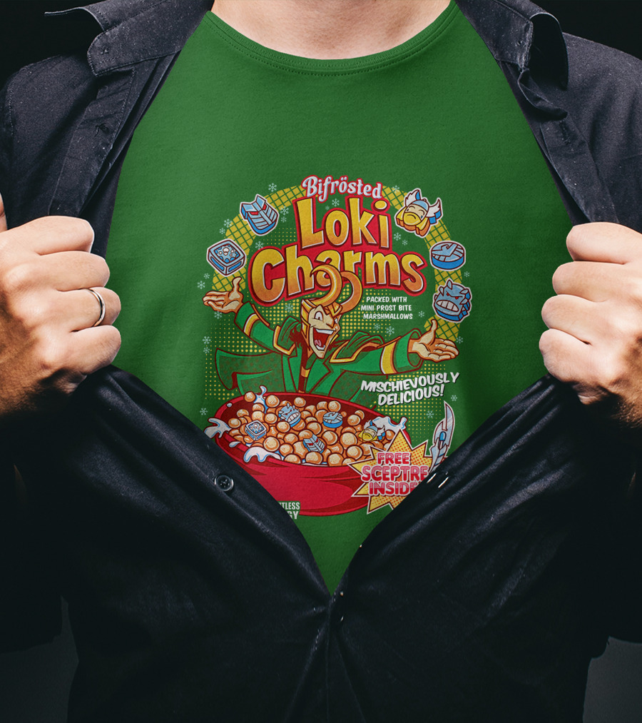 Bifrosted Loki Charms Mischievously Delicious Free Sceptre Inside Fortified With Limitless Magical Energy T-Shirt