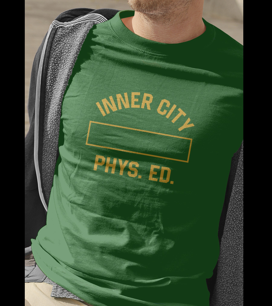 Inner City Phys Ed Green Yellow Block Letters T-Shirt
