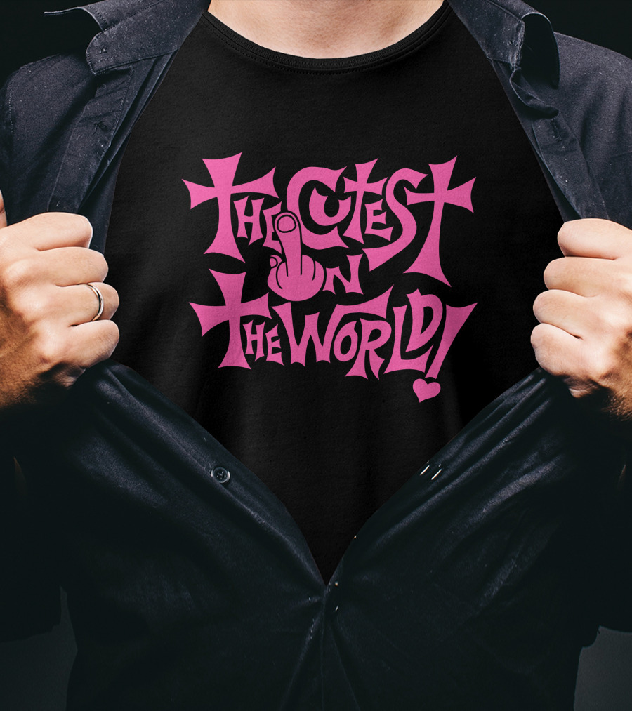The Cutest In The World Pink Lettering With Heart And Finger T-Shirt