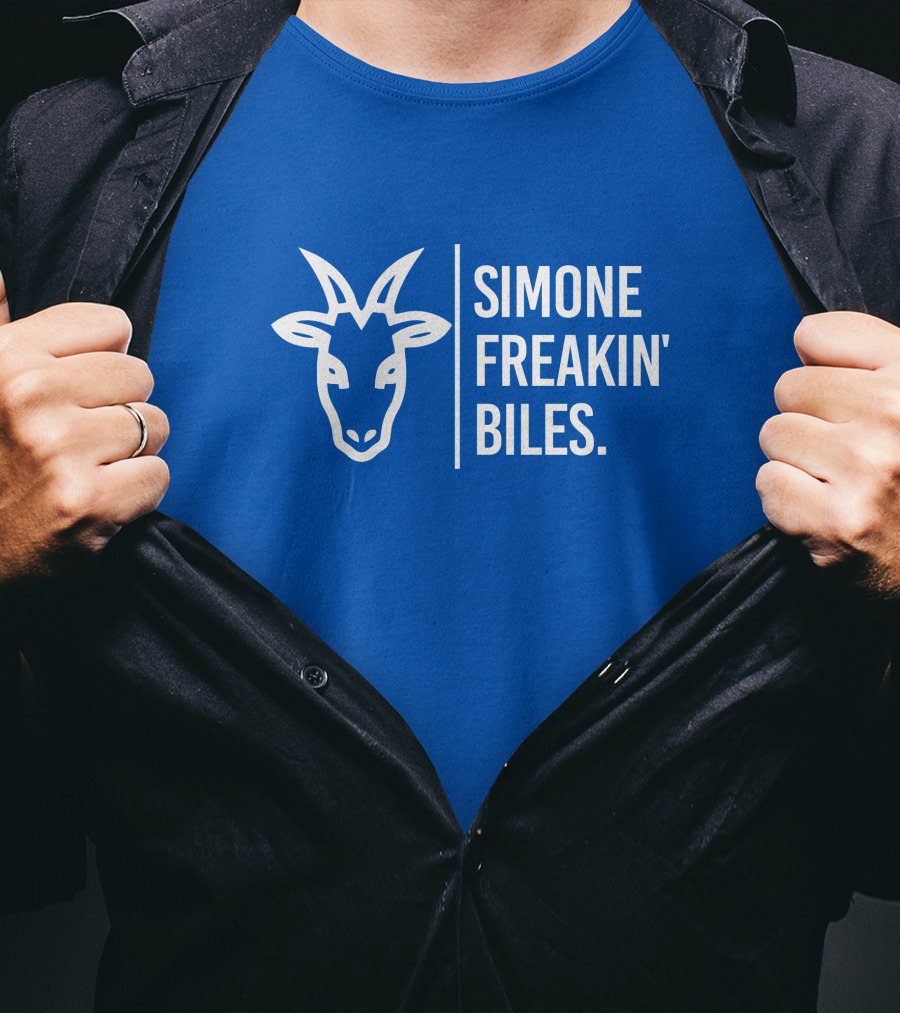 SIMONE FREAKIN' BILES GOAT Iconic Gymnast Tribute Blue T-Shirt