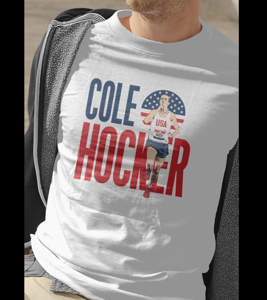 COLE HOCKER USA Running Star With American Flag Background T-Shirt