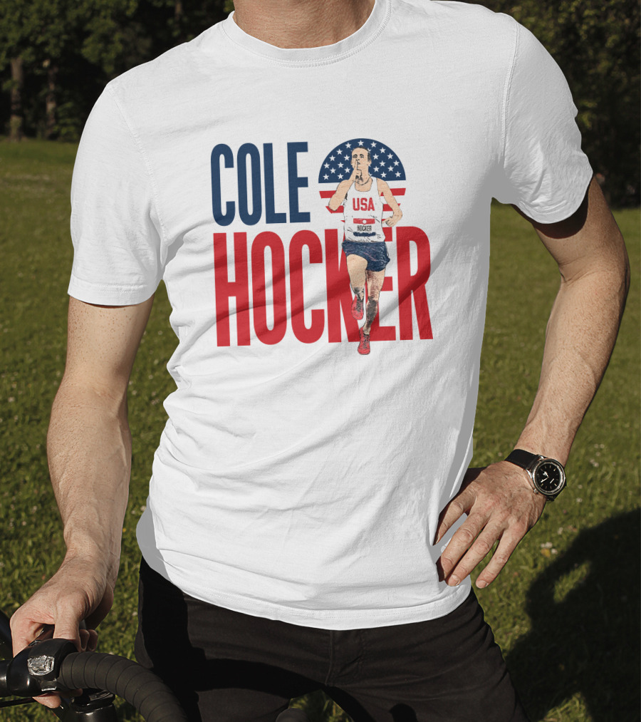 COLE HOCKER USA Running Star With American Flag Background T-Shirt