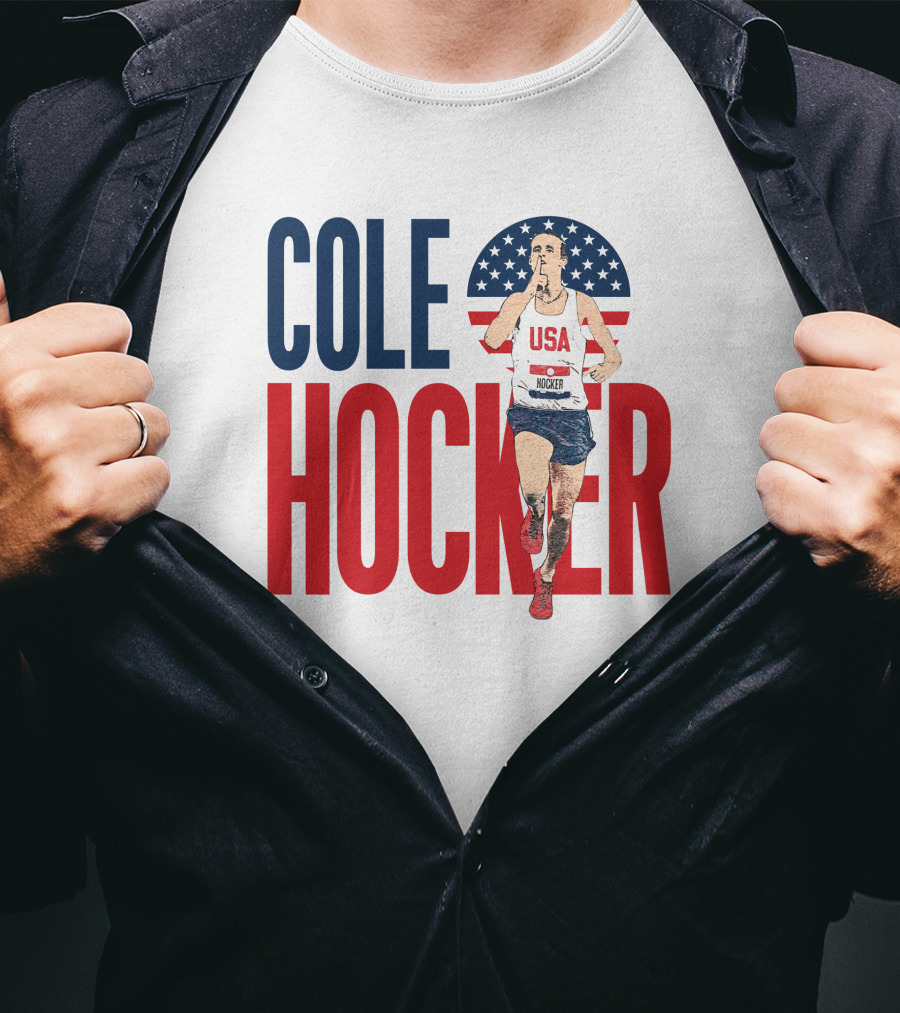 COLE HOCKER USA Running Star With American Flag Background T-Shirt