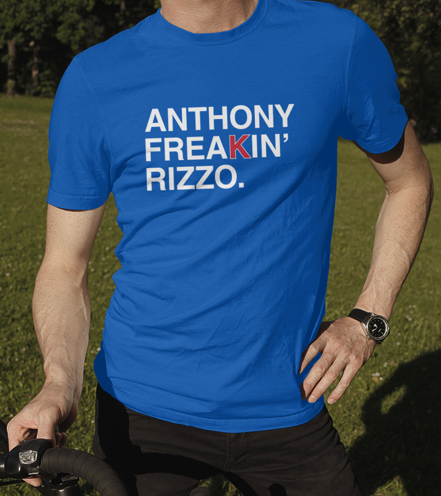 Anthony Freakin' Rizzo Bold Text Blue Background T-Shirt