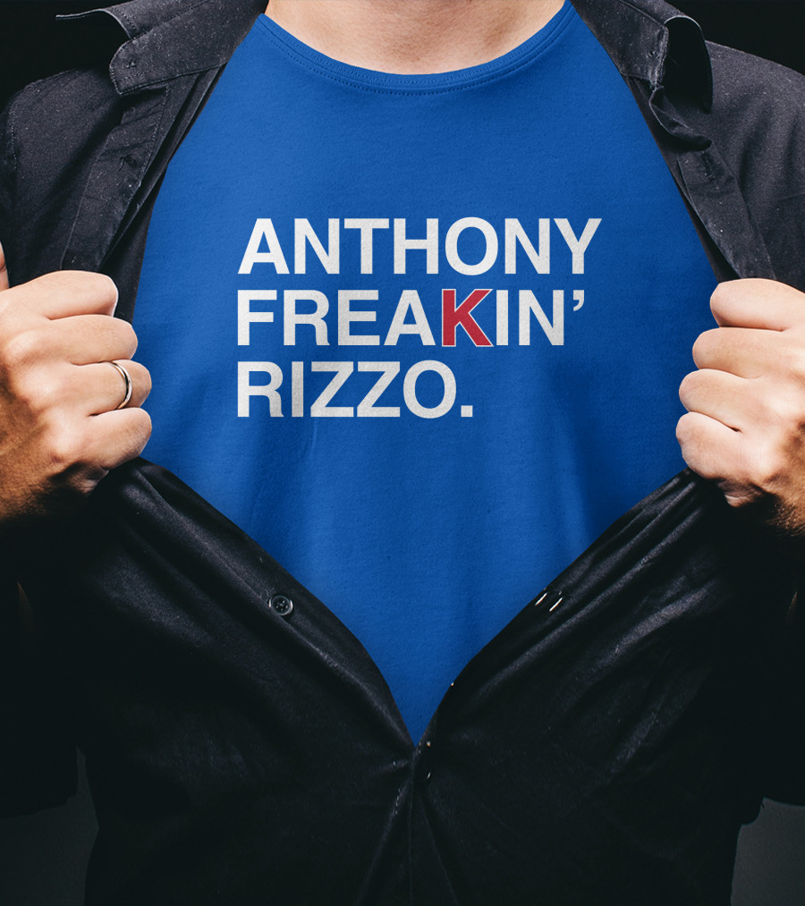 Anthony Freakin' Rizzo Bold Text Blue Background T-Shirt