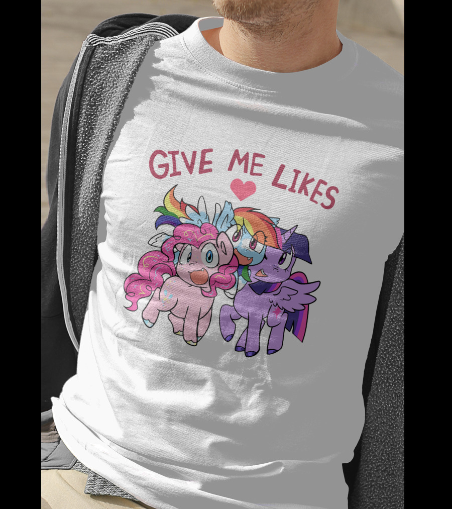 Give Me Likes Heart With Colorful Cartoon Ponies T-Shirt