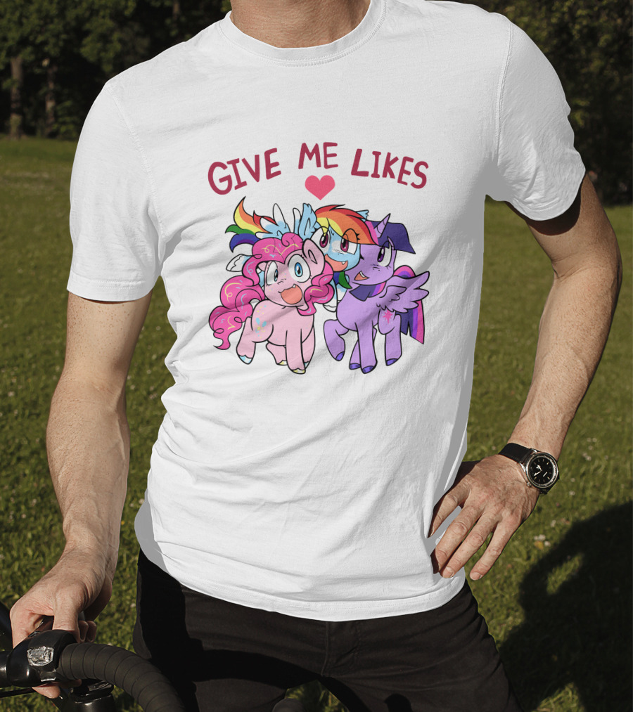 Give Me Likes Heart With Colorful Cartoon Ponies T-Shirt