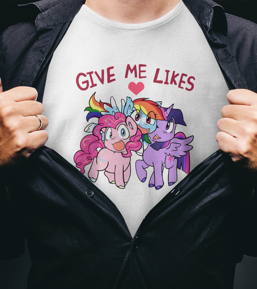 Give Me Likes Heart With Colorful Cartoon Ponies T-Shirt