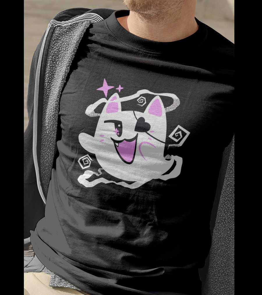 Sharkrobot Merch Goro Is Here Ghost Cat With Heart Eye And Spiral Stars T-Shirt