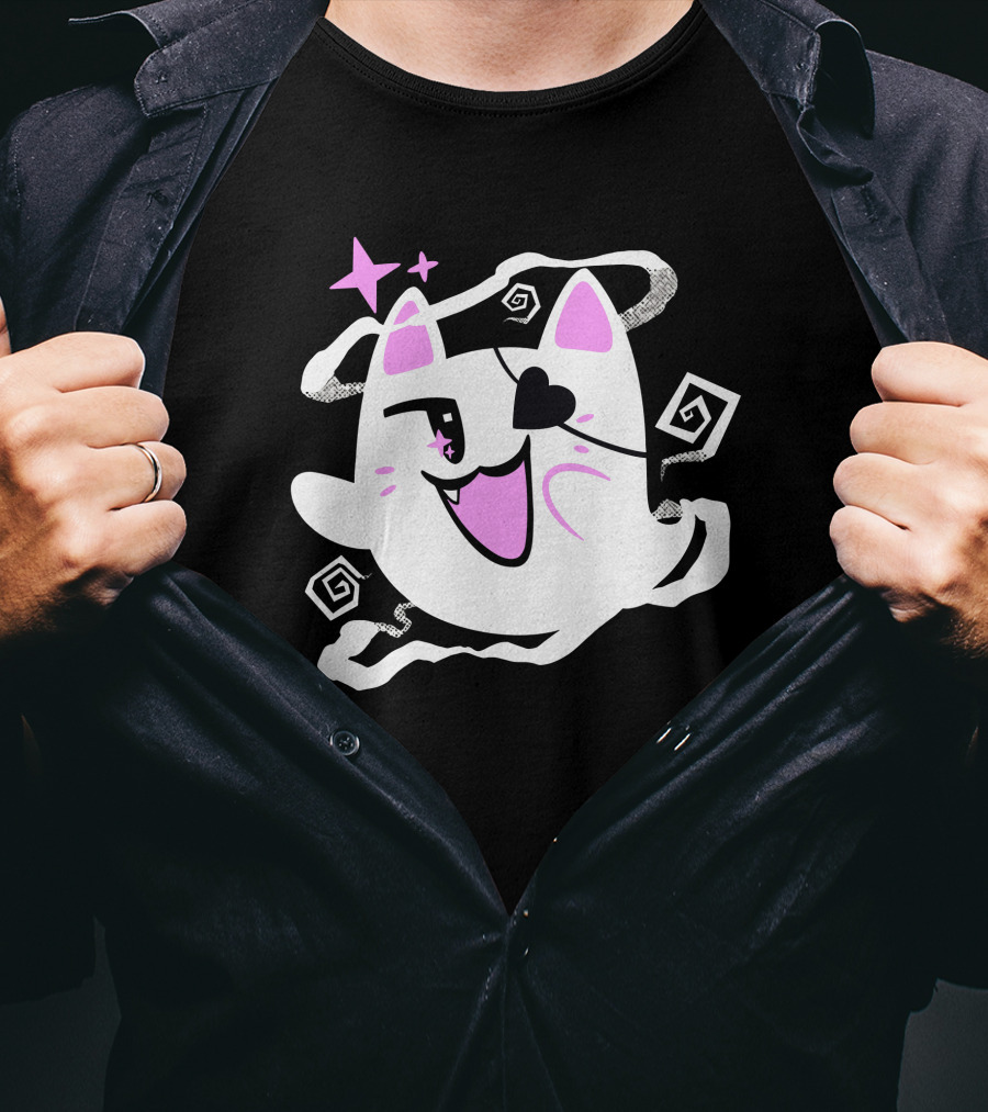Sharkrobot Merch Goro Is Here Ghost Cat With Heart Eye And Spiral Stars T-Shirt