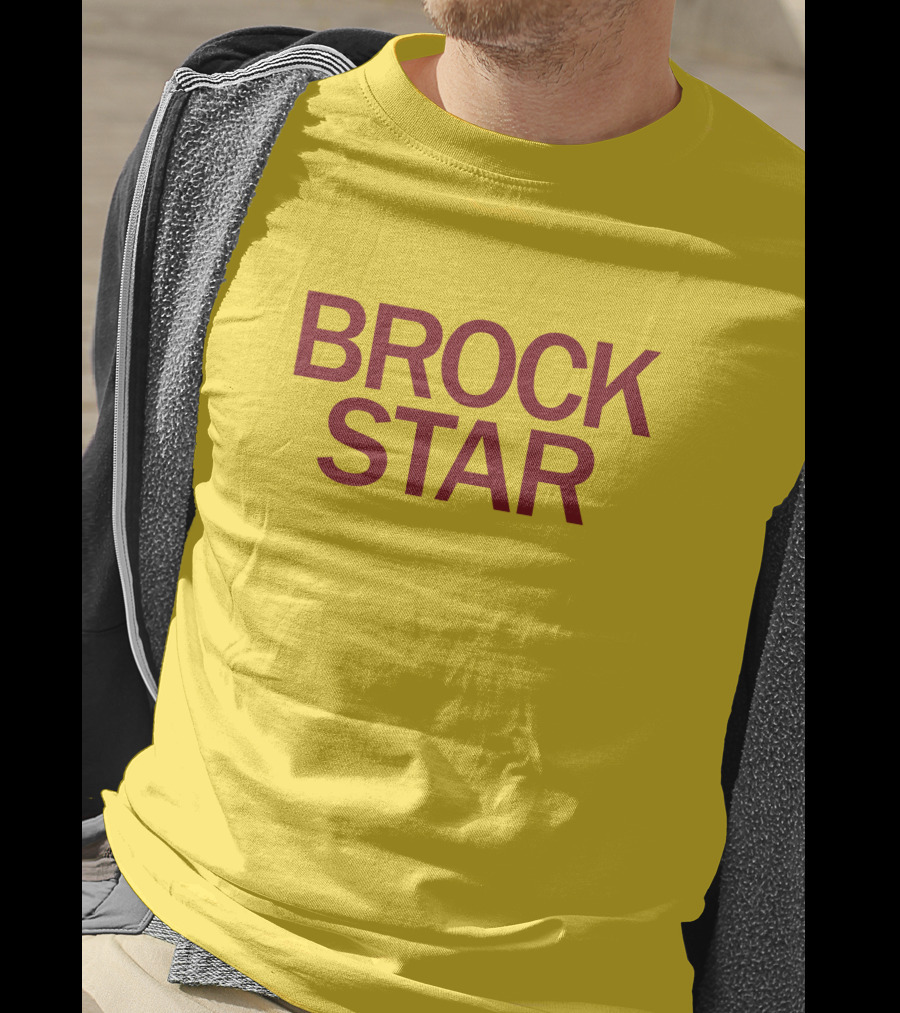 Raygun Merch Brock Star Gold Bold Text On Yellow T-Shirt
