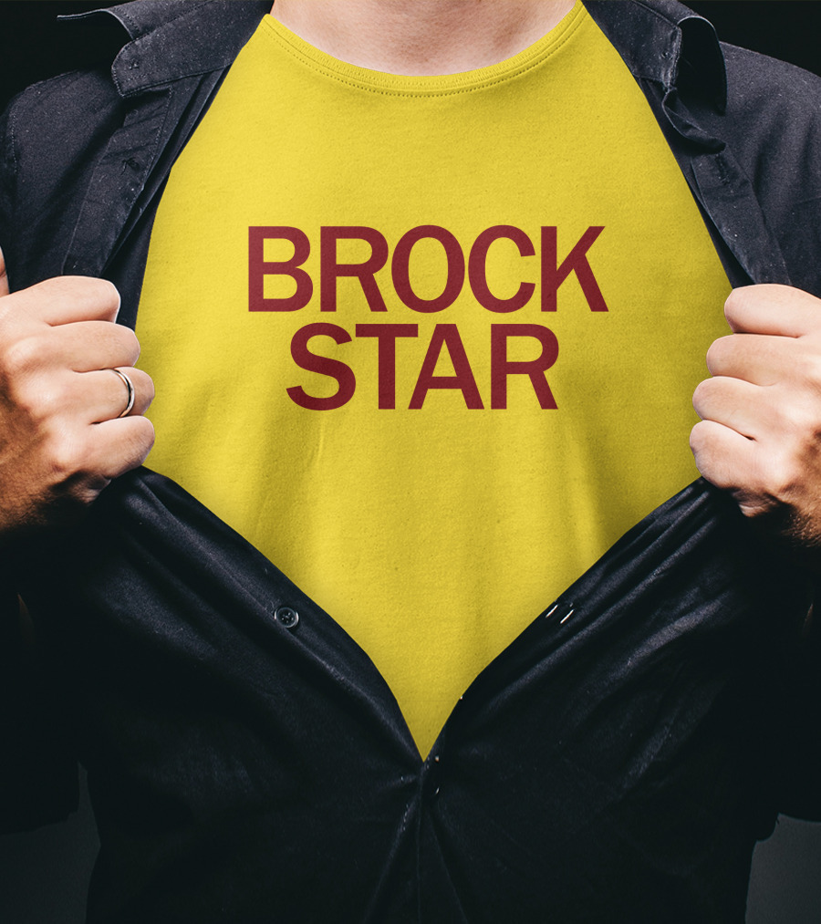 Raygun Merch Brock Star Gold Bold Text On Yellow T-Shirt