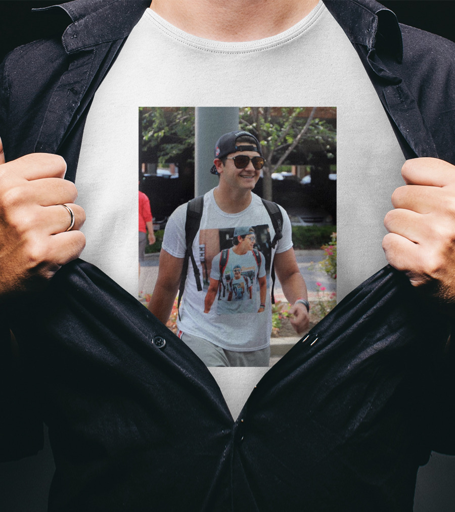 Liam Mccullough Arrives At Ohio State Camp Wearing Photo Print Shirt With Repeating Image T-Shirt