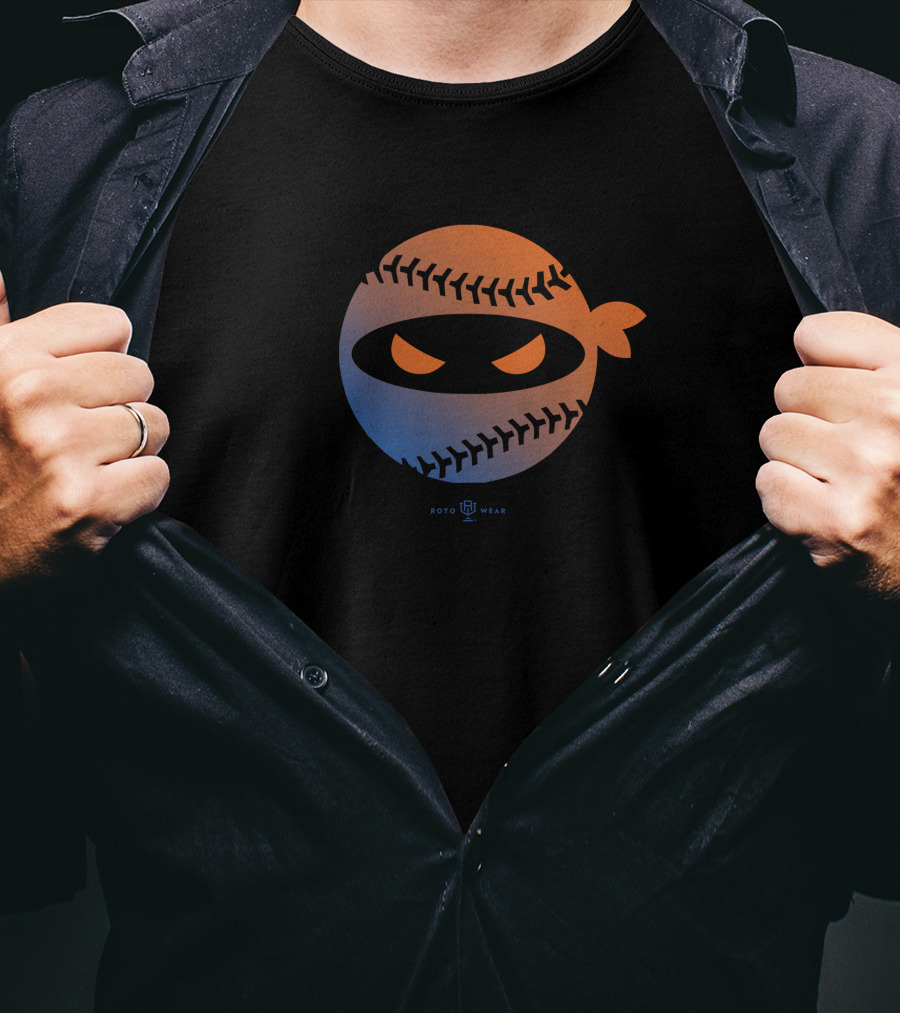 Roto Wear Pitching Ninja Baseball Seam Face New Mets Fans T-Shirt
