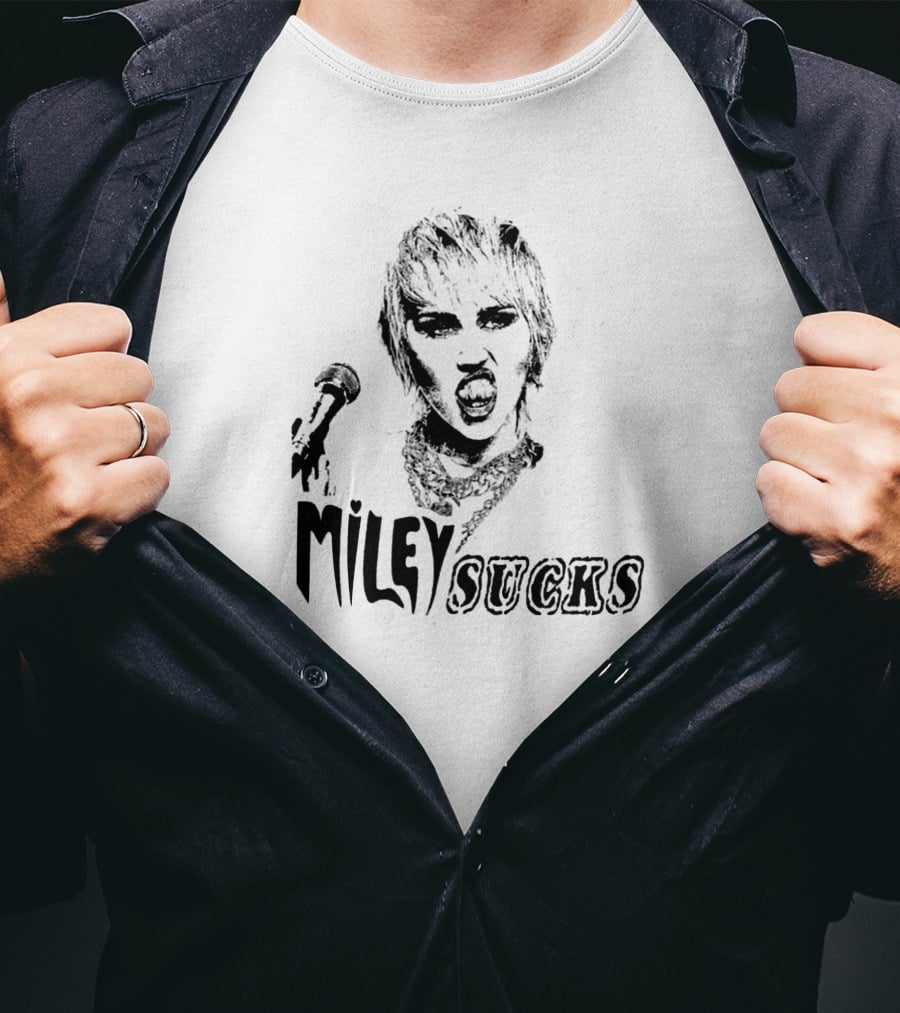 Miley Ray Cyrus Shop Merch Miley Sucks Microphone Performance T-Shirt
