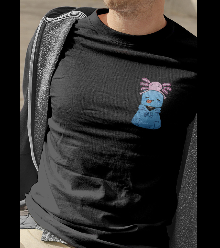 Skeppy Merch Skeppy Axolotl Cute Blue Hoodie With Pink Axolotl On Head T-Shirt