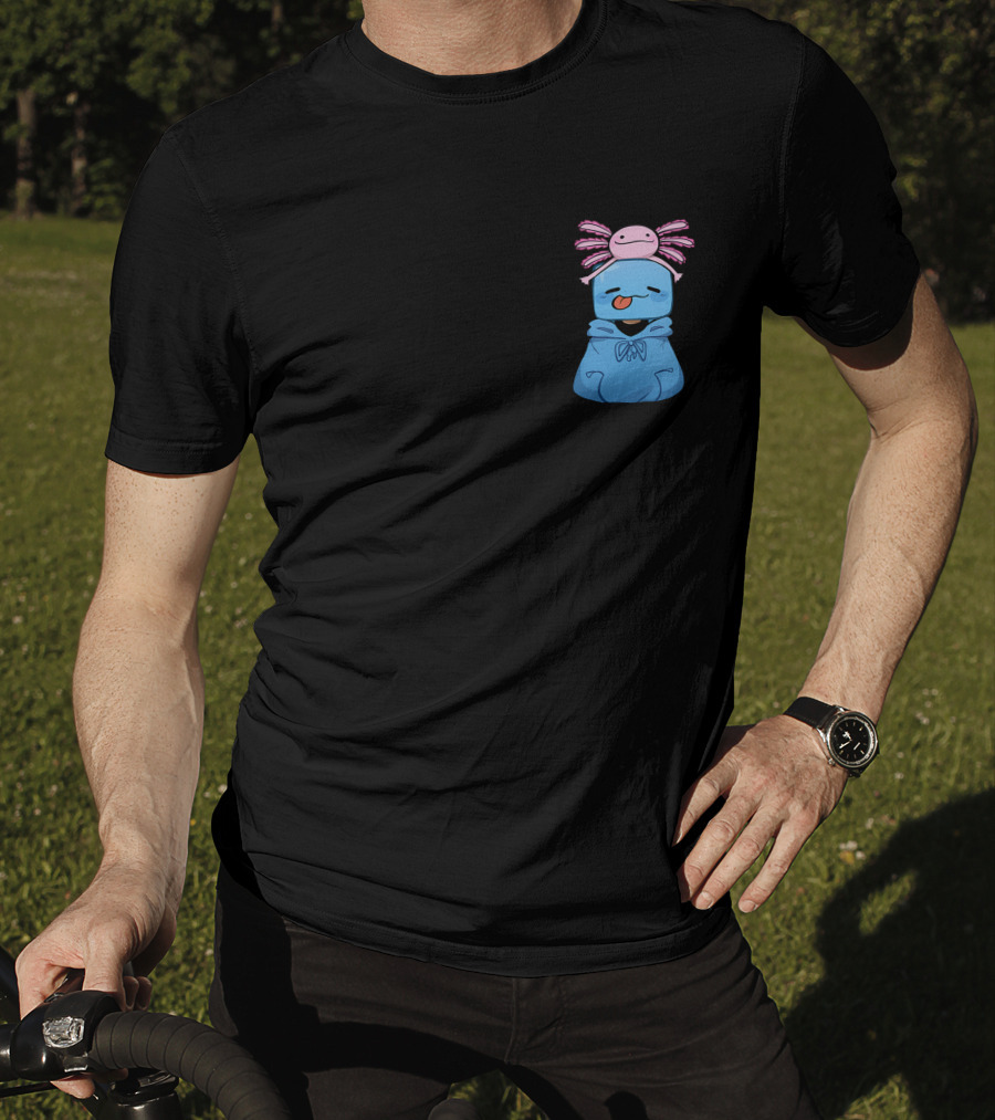 Skeppy Merch Skeppy Axolotl Cute Blue Hoodie With Pink Axolotl On Head T-Shirt