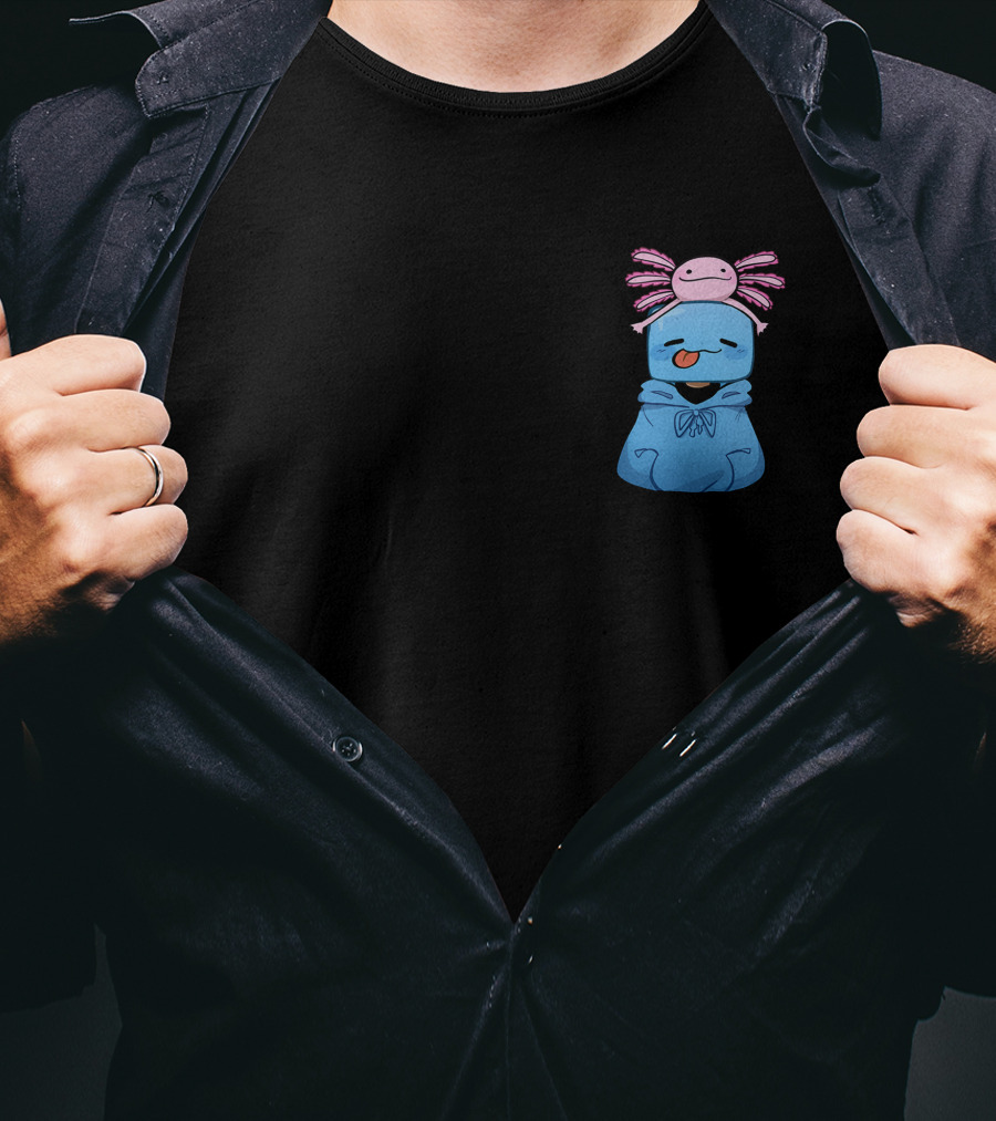 Skeppy Merch Skeppy Axolotl Cute Blue Hoodie With Pink Axolotl On Head T-Shirt