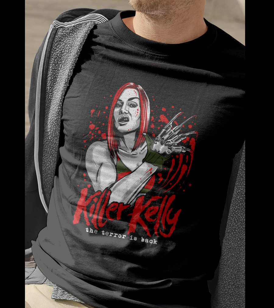 Killer Kelly The Terror Is Back Freddy Krueger Inspired Character Blood Splatter T-Shirt