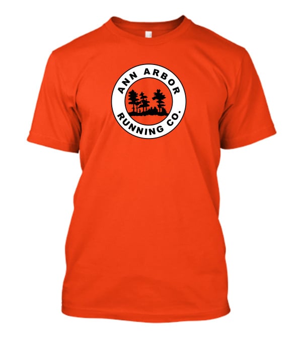 Ann Arbor Running Co Tree Silhouette Logo On Orange T-Shirt