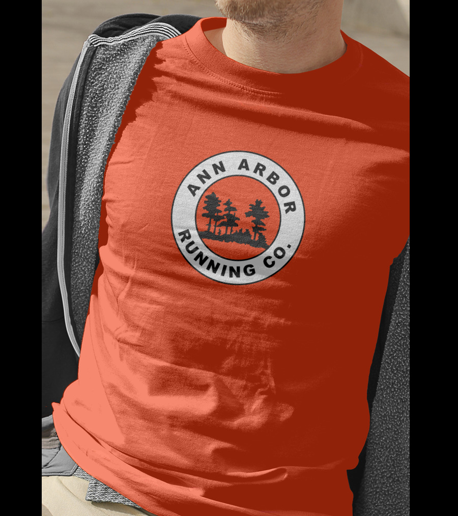 Ann Arbor Running Co Tree Silhouette Logo On Orange T-Shirt