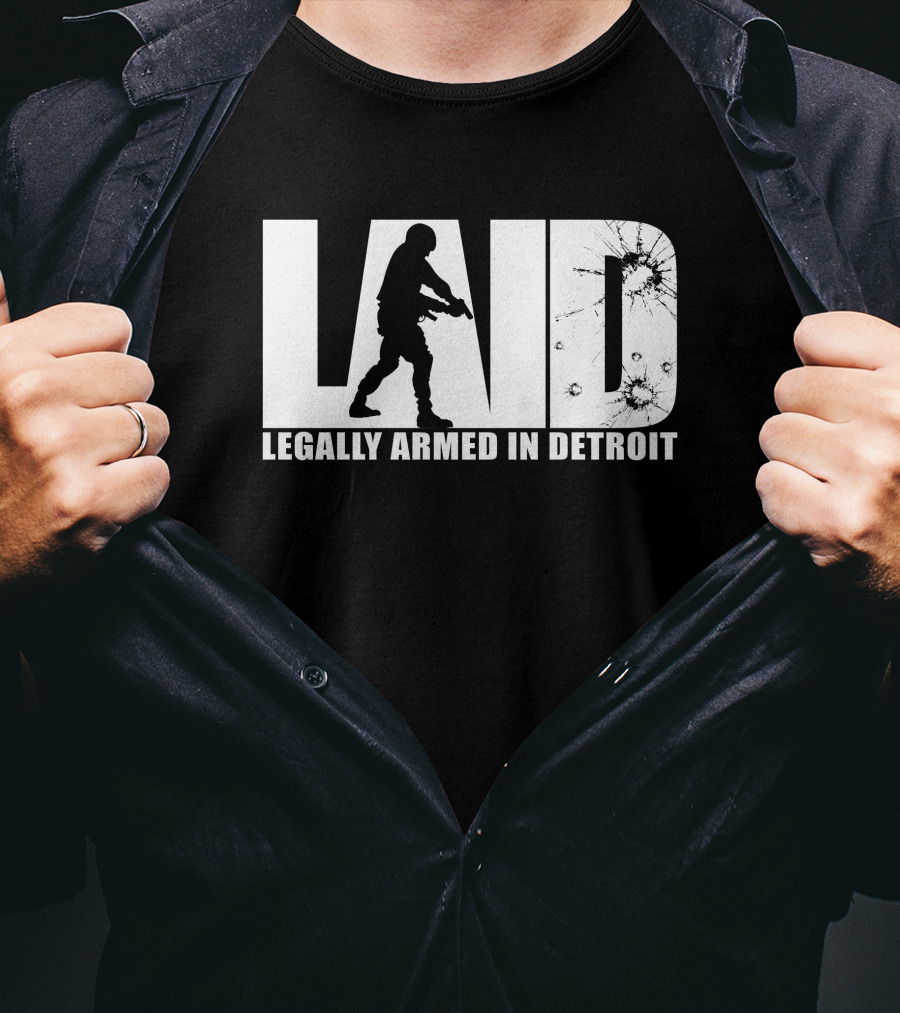 LAID Legally Armed In Detroit Silhouette With Splatter T-Shirt