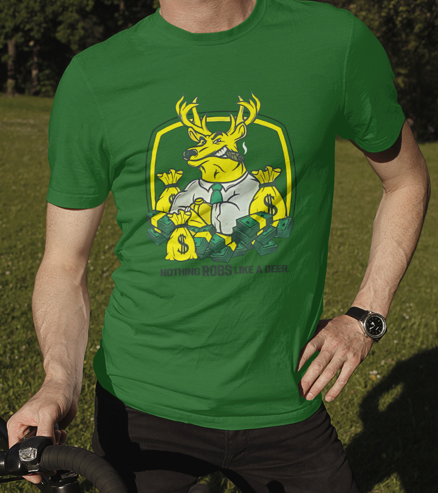 Jonah Furman Smoking Cartoon Business Deer Holding Cash Nothing Robs Like A Deer T-Shirt