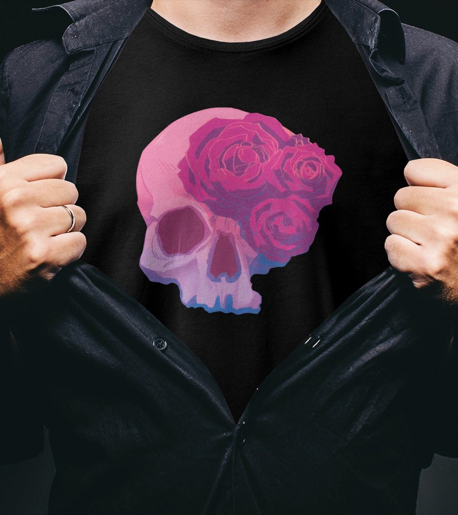 Taliesin Jaffe Pink Skull With Gothic Roses T-Shirt