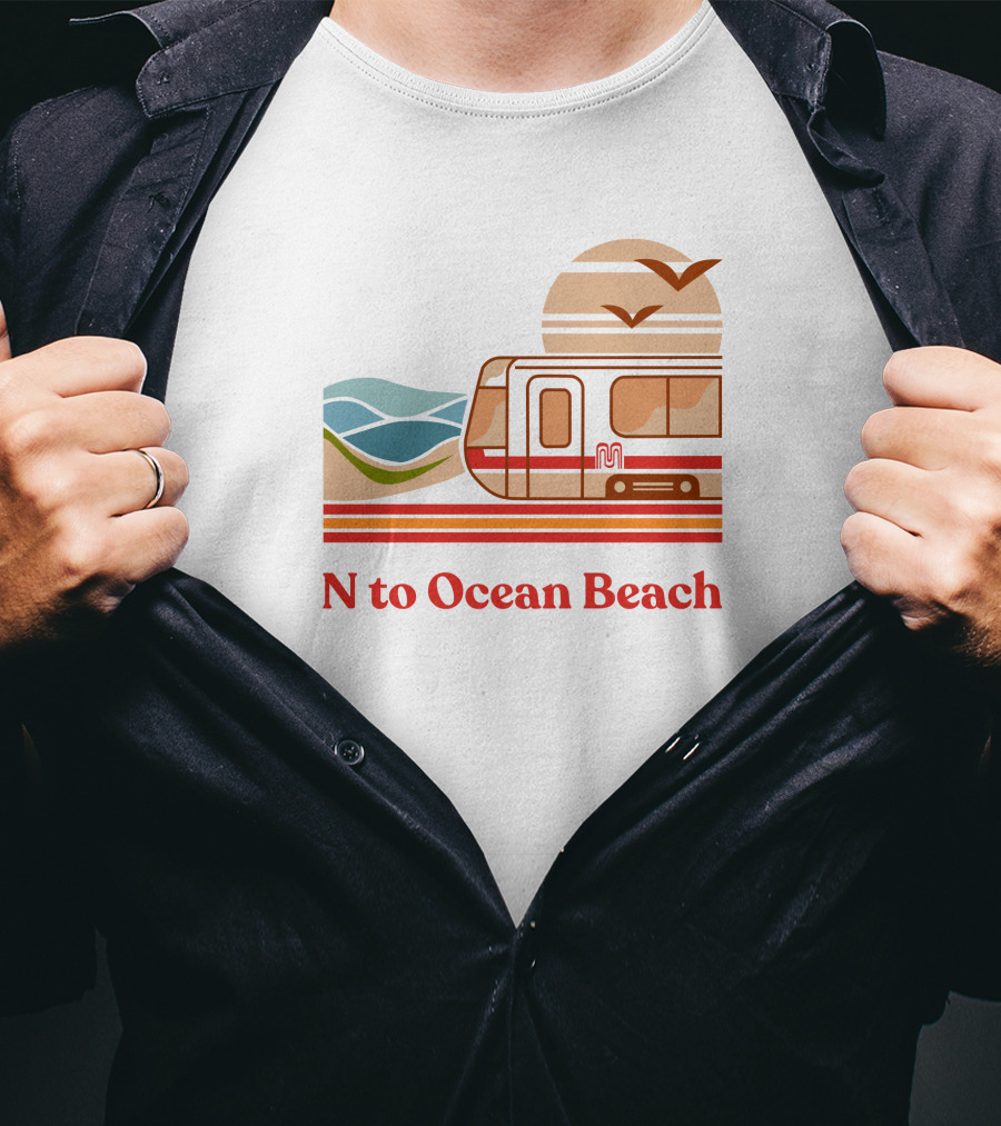N To Ocean Beach San Francisco Tram Chris Arvin T-Shirt