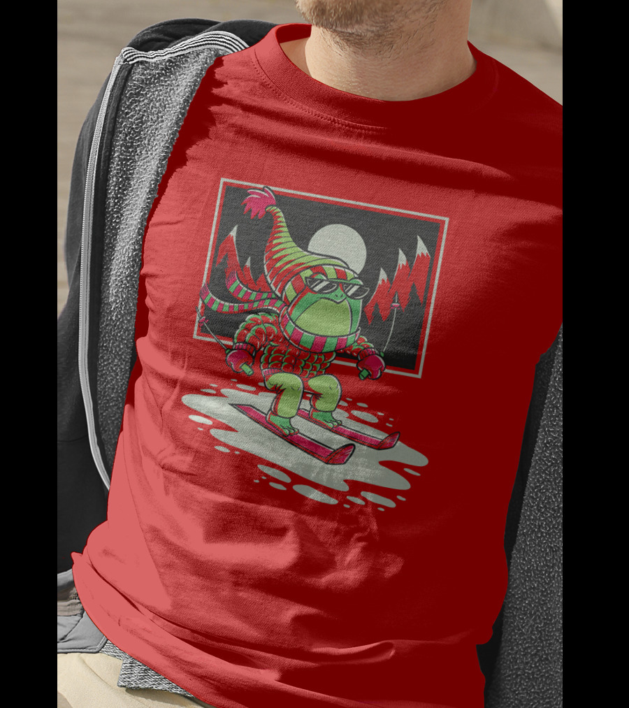 Boomerna Skifrog Merch Frog Skiing Snowy Mountains T-Shirt