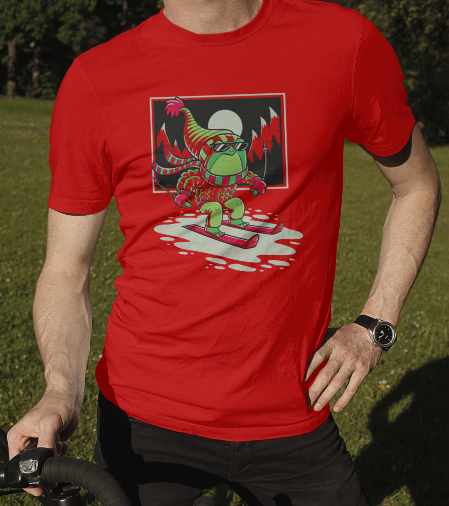Boomerna Skifrog Merch Frog Skiing Snowy Mountains T-Shirt