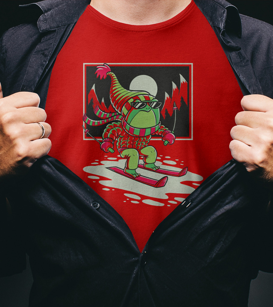 Boomerna Skifrog Merch Frog Skiing Snowy Mountains T-Shirt