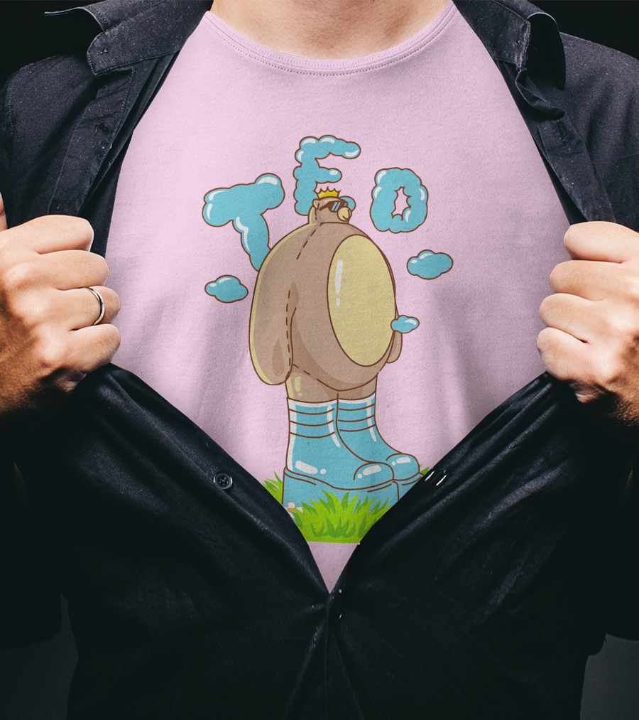 Eret Merch Ted Character With Crown And Boots Standing On Grass T-Shirt