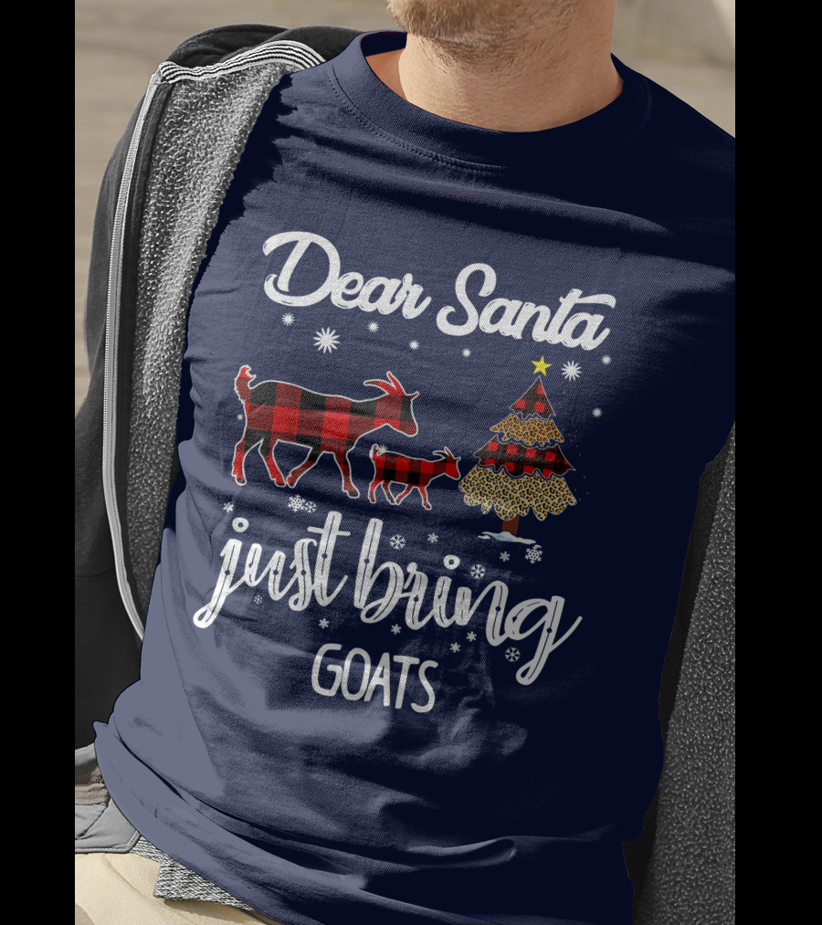 Dear Santa Just Bring Goats Plaid Christmas Tree Snowflakes T-Shirt