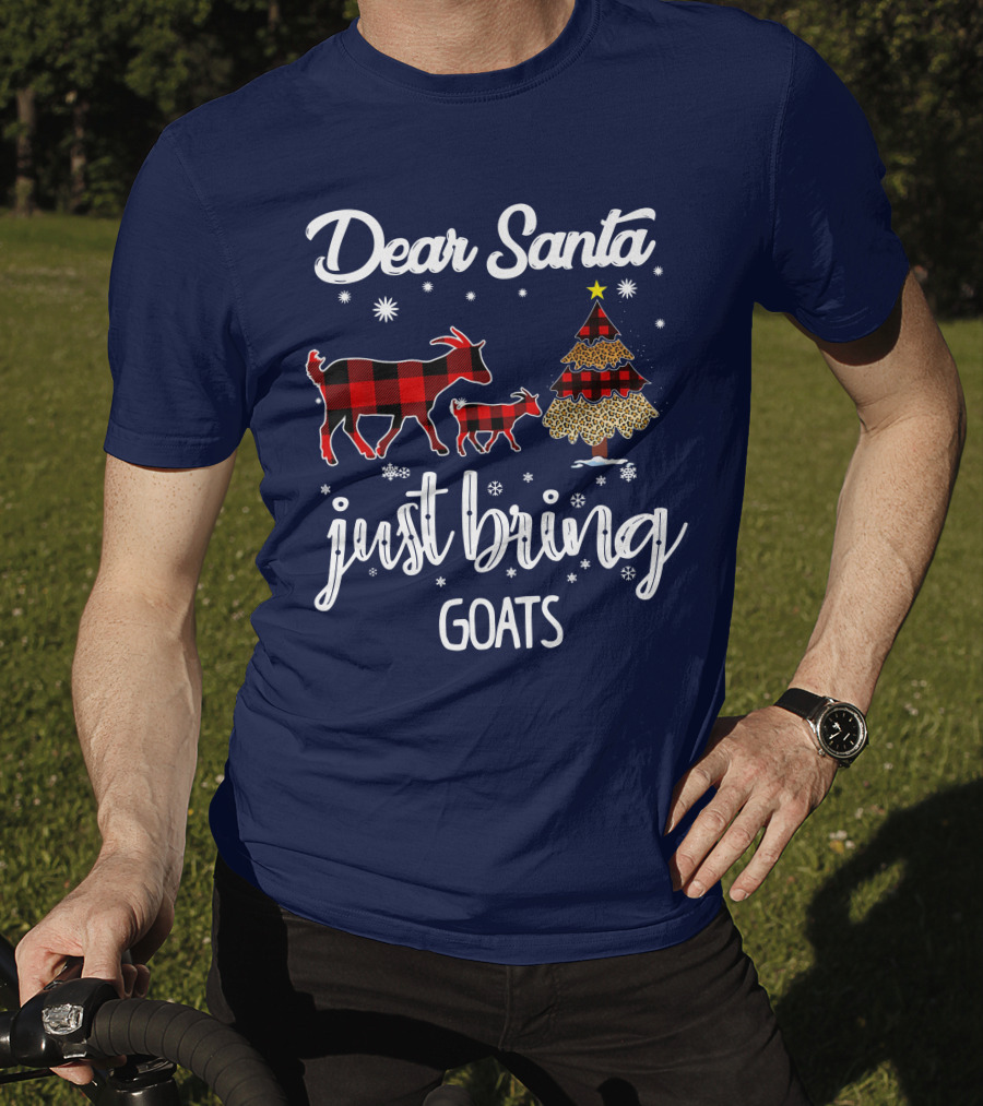 Dear Santa Just Bring Goats Plaid Christmas Tree Snowflakes T-Shirt