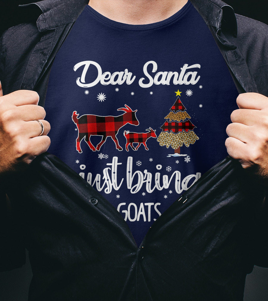 Dear Santa Just Bring Goats Plaid Christmas Tree Snowflakes T-Shirt
